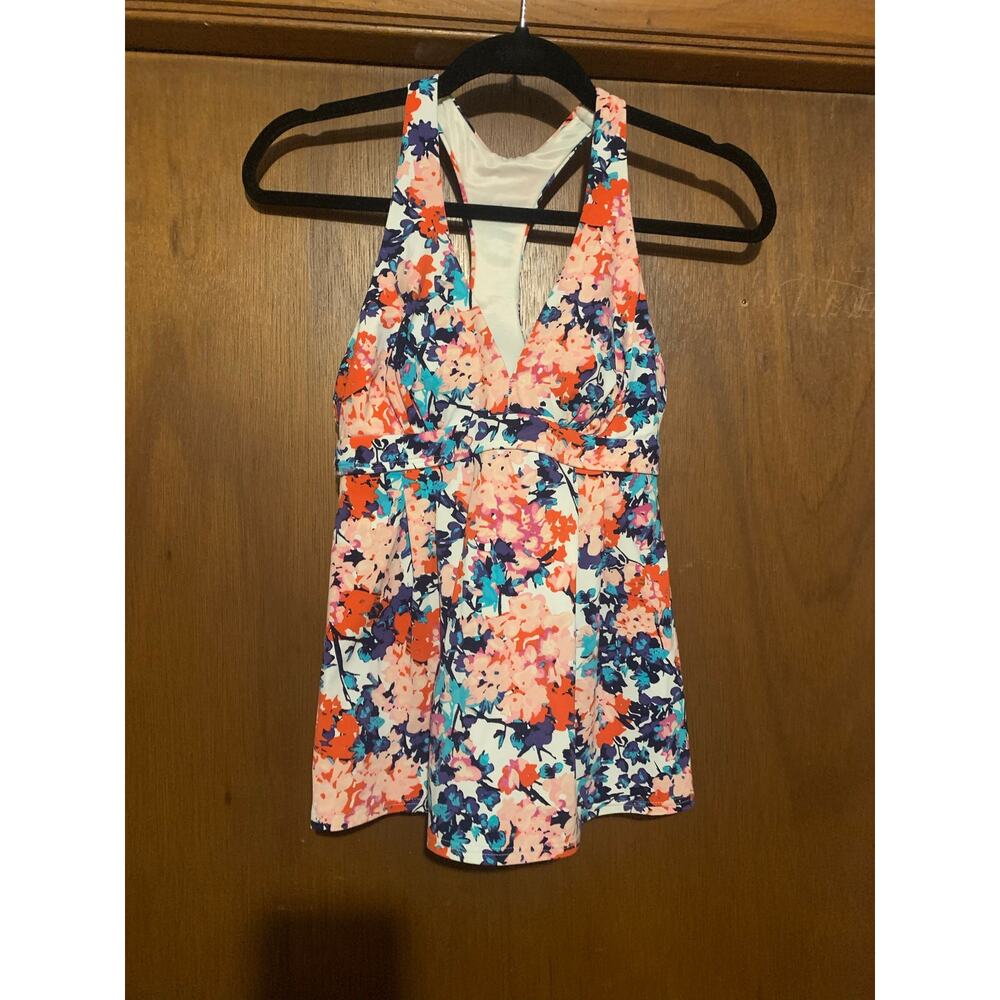 Lands End Swim Top Womens 2 Floral Halter Tankini Built In Bra